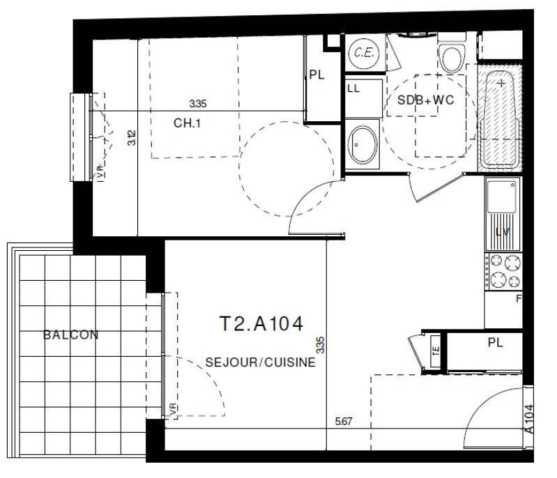 Appartement 2 pièces 40 m² · à Clermont-Ferrand · 39,6 m² · 567 €/mois