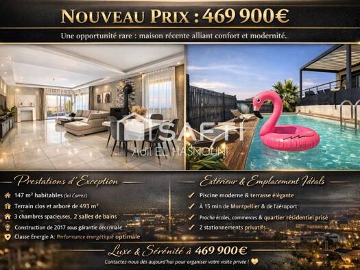 Maison à vendre 469 900 € 5 pièces 4 chambres 150 m² 493 m² de terrain Peripherie Nord Milhaud 30540