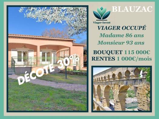 Villa en viager occupé Bouquet 115 000 € 4 pièces 2 chambres 128 m² 1 200 m² de terrain Blauzac 30700