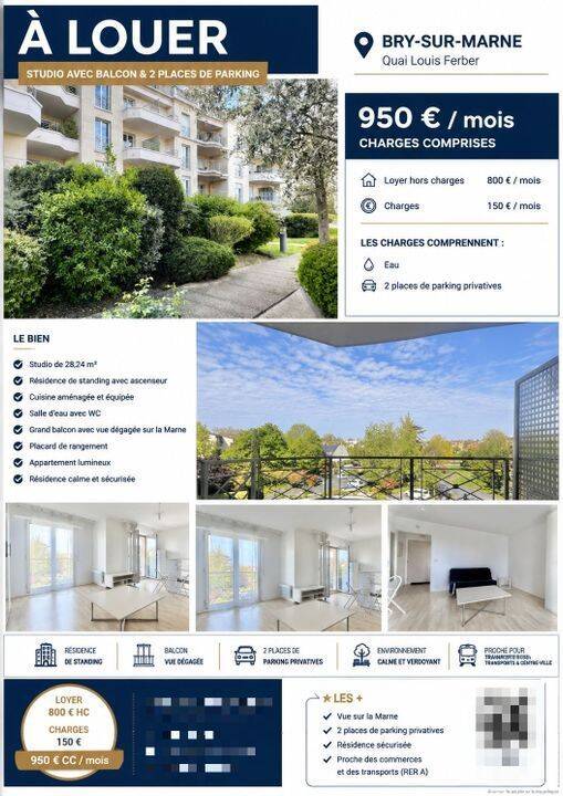 Appartement 1 pièce 28 m² · à Bry-sur-Marne · 28 m² · 950 €