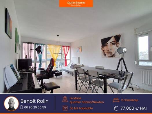 Appartement à vendre 77 000 € 3 pièces 2 chambres 68 m² Étage 2/13 Les Sablons-Newton Le Mans 72100