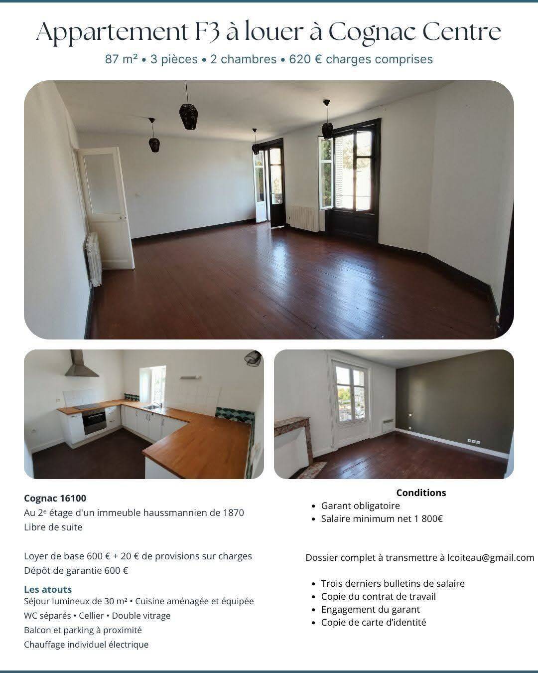 Appartement 3 pièces 87 m² · à Cognac · 87 m² · 620 €