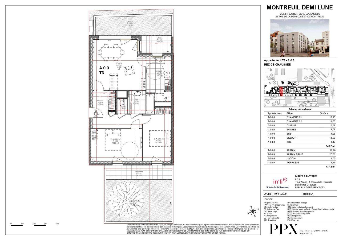 Appartement 3 pièces 64 m² · à Montreuil · 64,3 m² · 1 168 €