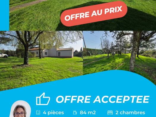 Maison de plain-pied à vendre 170 000 € 4 pièces 2 chambres 84 m² 1 726 m² de terrain Mouchamps 85640