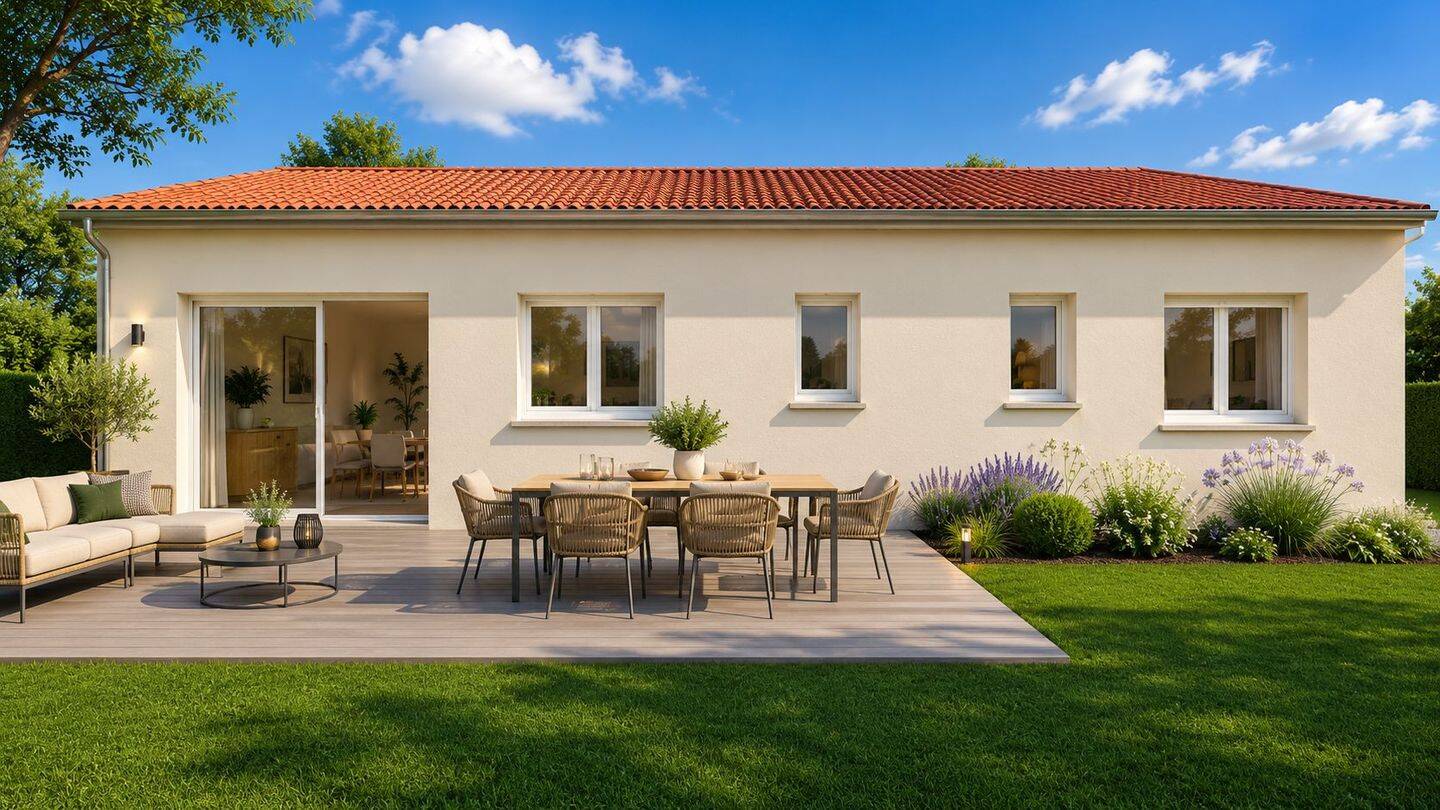 Maison neuve de plain-pied 3 chambres sur un terrain de 1 000 m²