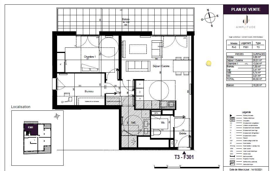 Appartement 3 pièces 66 m² · à Bordeaux · 65,5 m² · 1 114 €