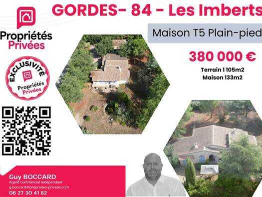 Maison de plain-pied à vendre 380 000 € 7 pièces 4 chambres 133 m² 1 105 m² de terrain Gordes 84220