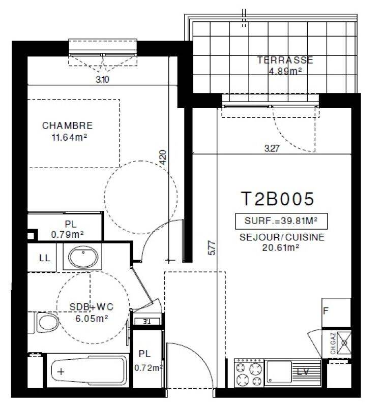 Appartement 2 pièces 40 m² · à Clermont-Ferrand · 39,8 m² · 521 €/mois
