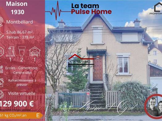 Maison à vendre 129 900 € 5 pièces 2 chambres 86,7 m² 378 m² de terrain Montbéliard 25200