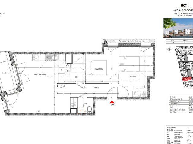 Appartement 3 pièces 63 m² · à Louviers · 62,5 m² · 725 €/mois