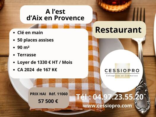 Restaurant à vendre Fonds de commerce 57 500 € 90 m² d'espace de restauration Aix-en-Provence 13080