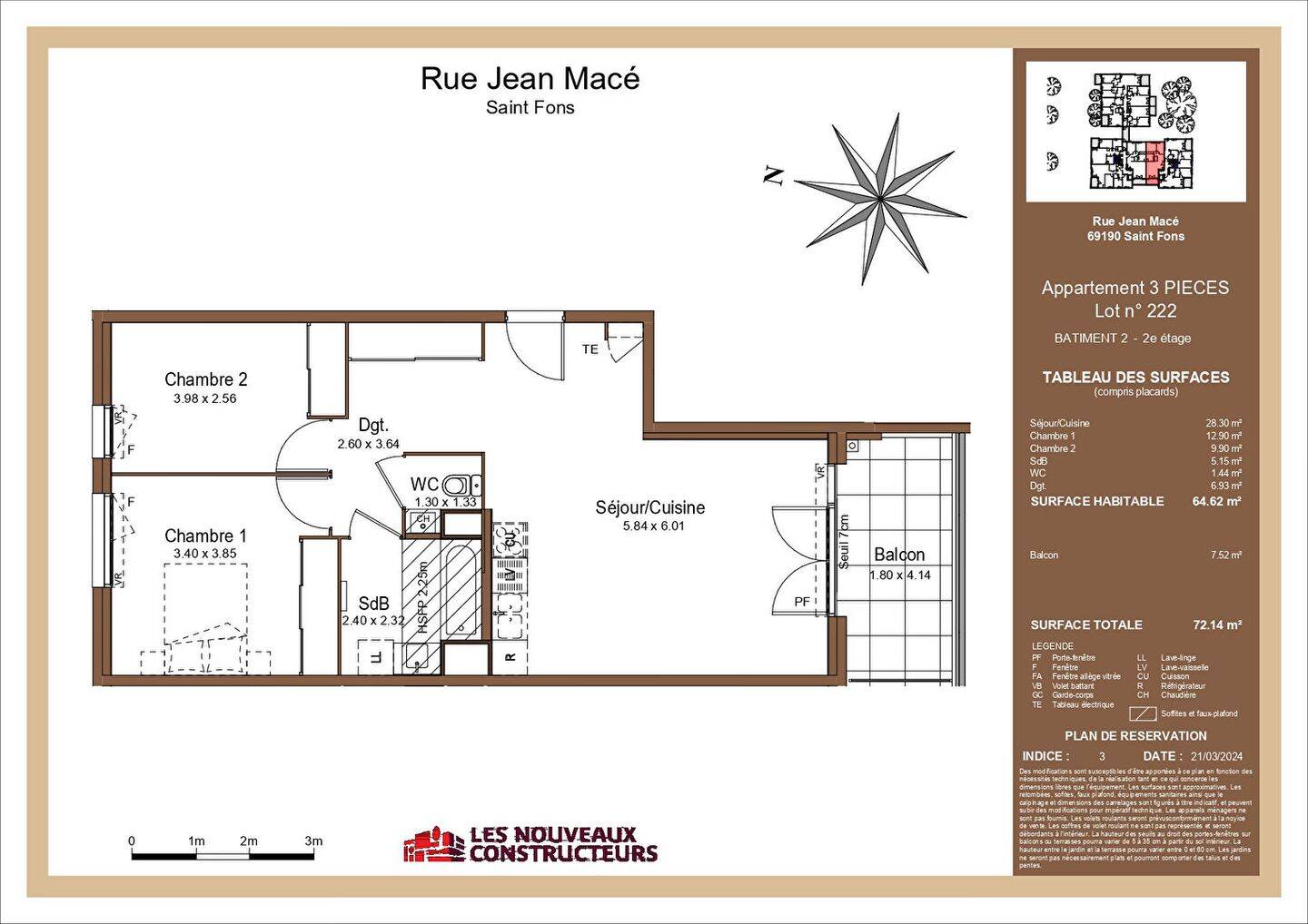 Appartement 3 pièces 64 m² · à Saint-Fons · 64 m² · 760 €