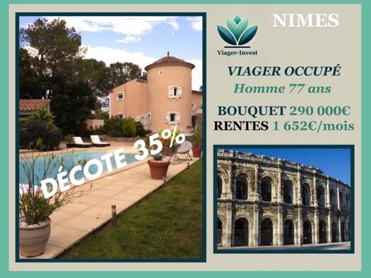 Villa en viager occupé Bouquet 290 000 € 7 pièces 5 chambres 215 m² 4 000 m² de terrain Camplanier Nîmes 30000