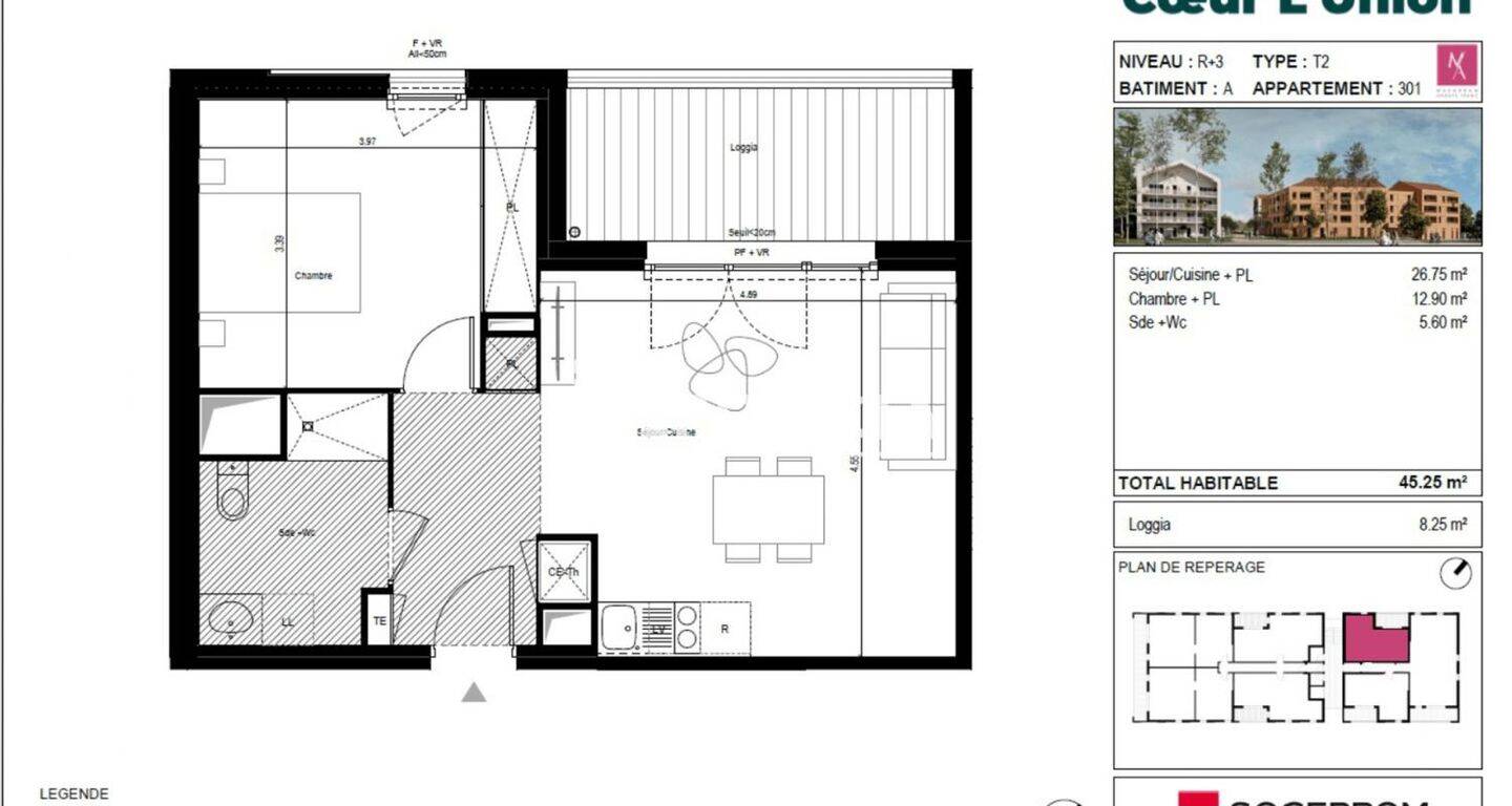 Appartement 2 pièces 45 m² · à L'Union · 45,3 m² · 695 €/mois