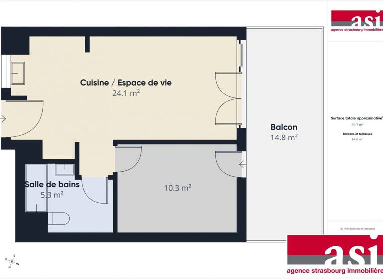 Appartement à vendre 139 900 € 2 pièces 1 chambre 39,7 m² Étage 1/3 Cronenbourg Ouest Strasbourg 67200
