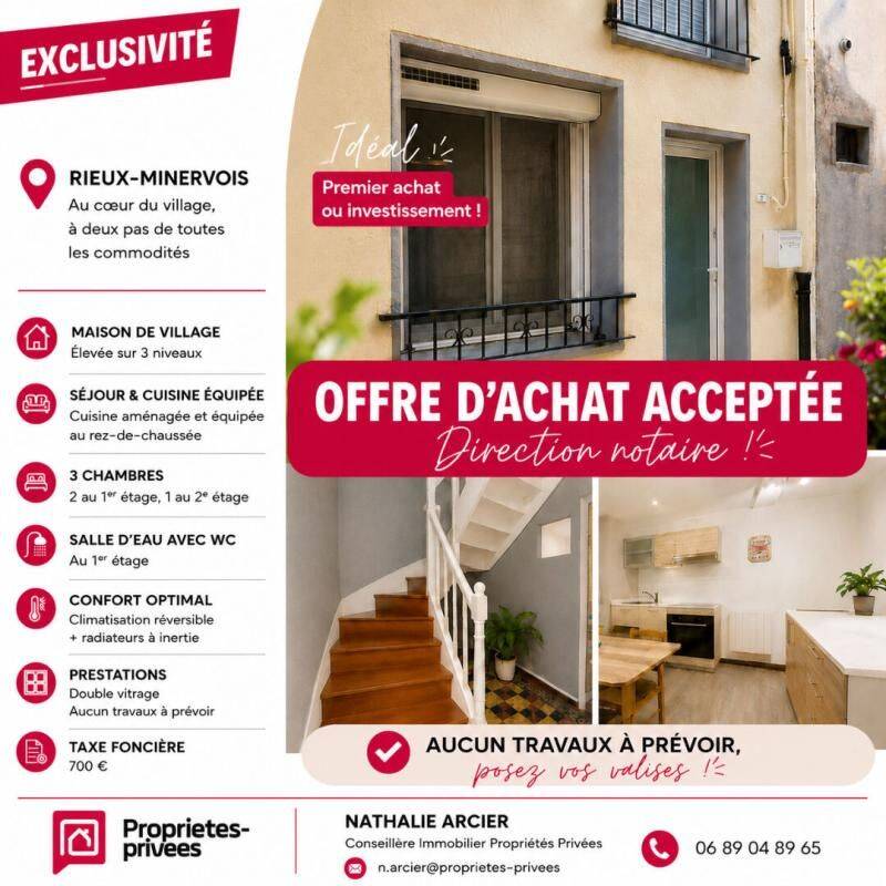 Maison 4 pièces 68 m² · à Rieux-Minervois · 67,6 m² · 73 000 €