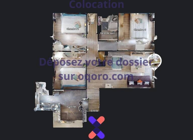 Colocation à louer 530 € 4 pièces 3 chambres 66 m² 5ème étage Glaciere-Jomard Oullins-Pierre-Bénite 69600