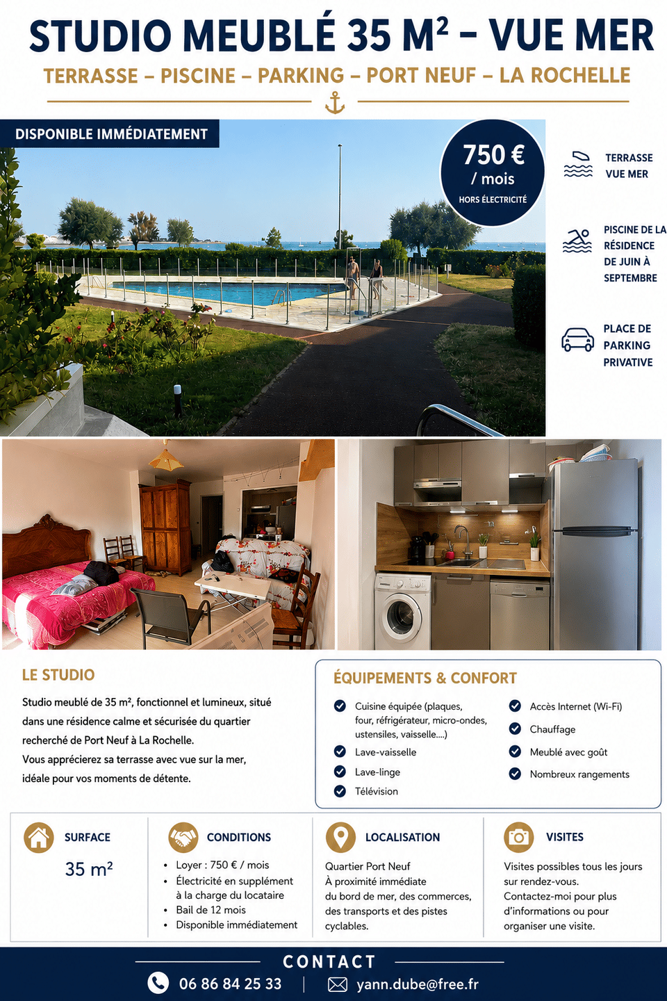 Appartement 1 pièce 35 m² · à La Rochelle · 35 m² · 790 €/mois
