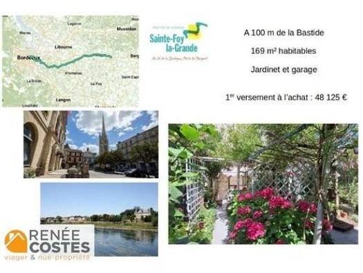 Maison en viager occupé Bouquet 48 125 € 6 pièces 3 chambres 100 m² 169 m² de terrain Port-Sainte-Foy-et-Ponchapt 33220
