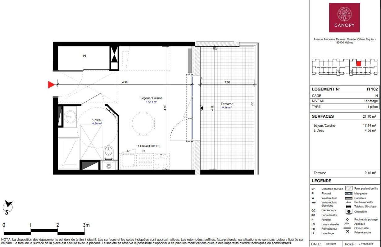 Appartement 1 pièce 21 m² · à Hyères · 21 m² · 444 €/mois