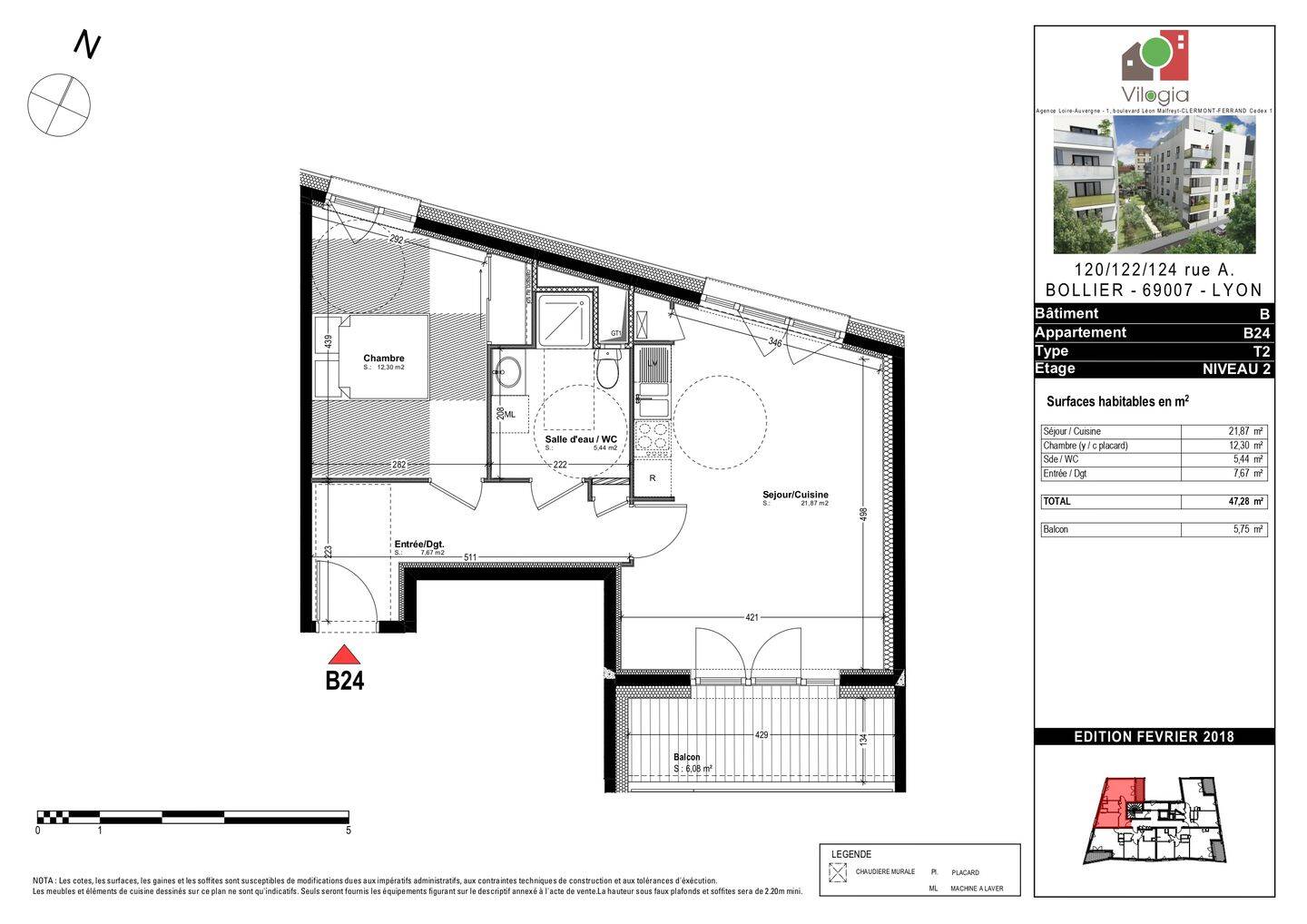 Appartement 2 pièces 48 m² · à Lyon 7ème Arrondissement · 47,7 m² · 718 €/mois