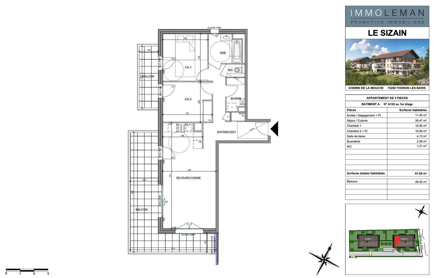 Appartement 3 pièces 68 m² · à Thonon-les-Bains · 67,7 m² · 340 000 €