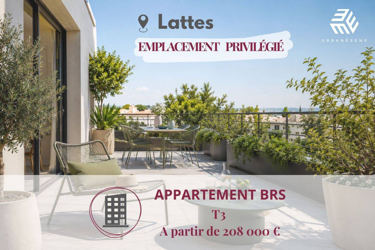 Appartement 3 pièces 65 m² · à Lattes · 64,6 m² · 208 000 €