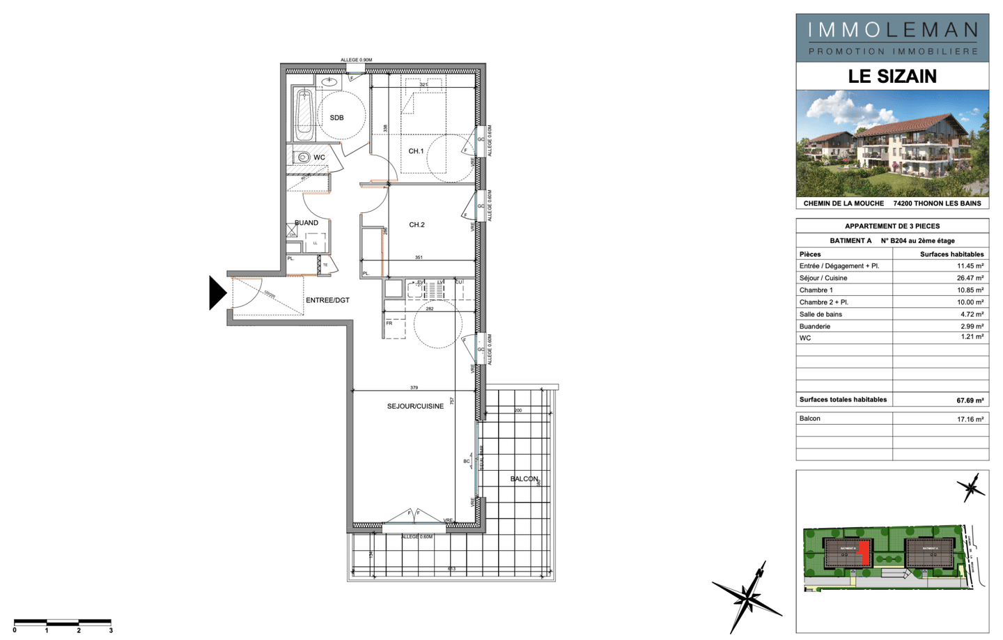 Appartement 3 pièces 68 m² · à Thonon-les-Bains · 67,7 m² · 341 000 €