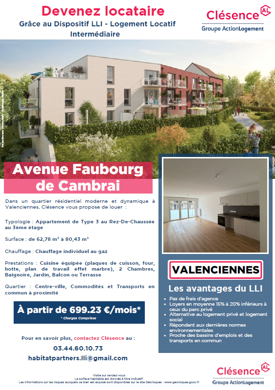 Appartement 3 pièces 63 m² · à Valenciennes · 62,8 m² · 699 €