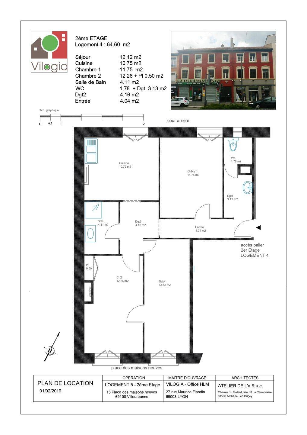 Appartement 3 pièces 65 m² · à Villeurbanne · 64,6 m² · 828 €/mois