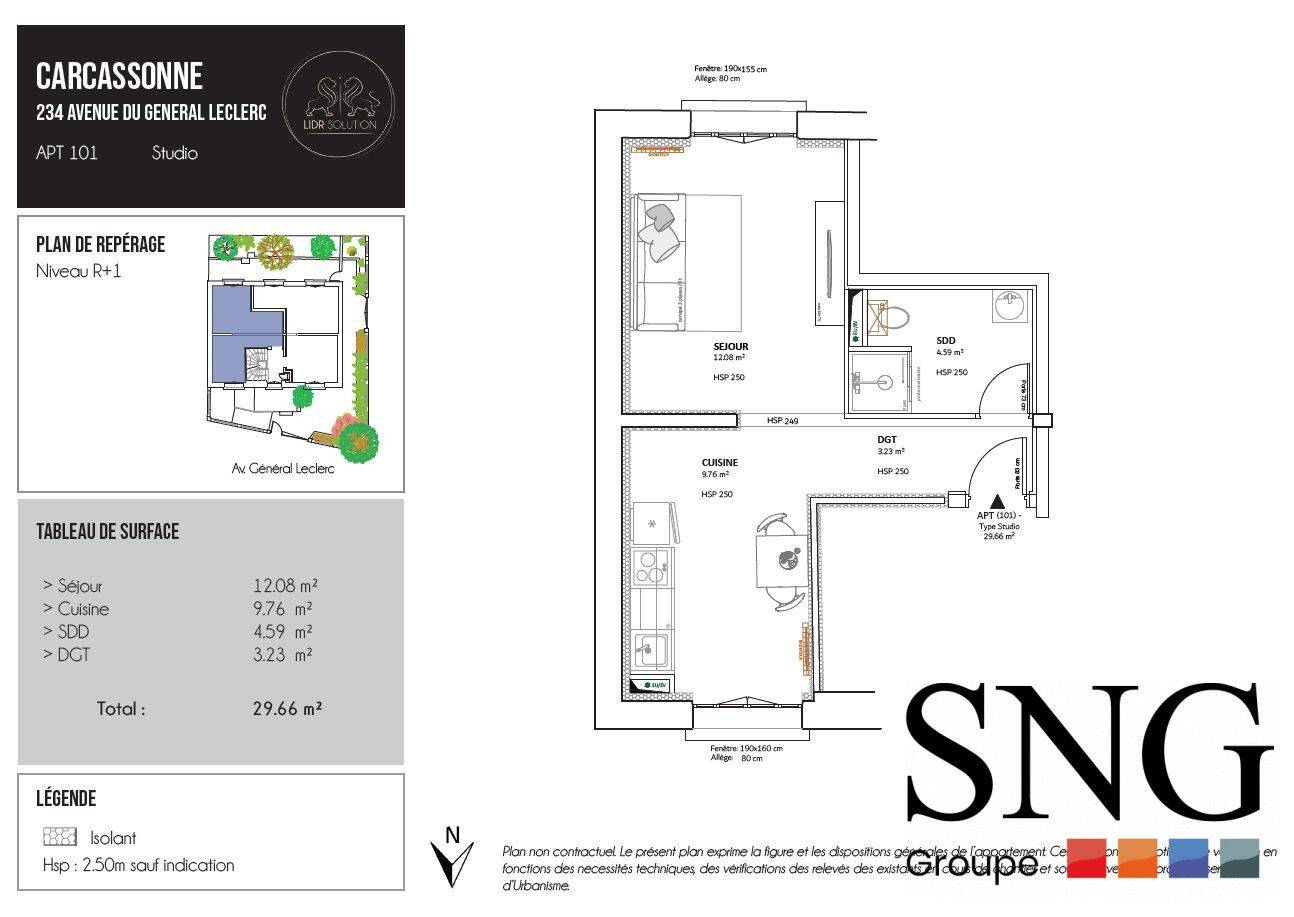 Appartement 1 pièce 29 m² · à Carcassonne · 29,1 m² · 384 €/mois