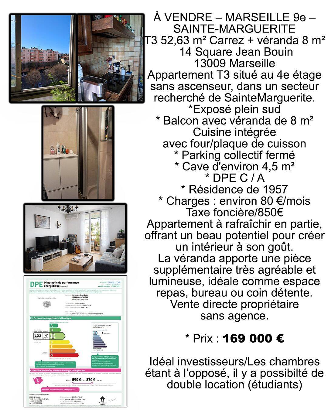 Appartement 3 pièces 53 m² · à Marseille 9ème Arrondissement · 53 m² · 169 000 €