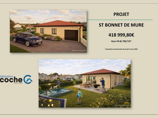 Maison de plain-pied à vendre - neuf 420 000 € 5 pièces 3 chambres 106 m² 650 m² de terrain Les Hauts de Saint Bonnet Saint-Bonnet-de-Mure 69720