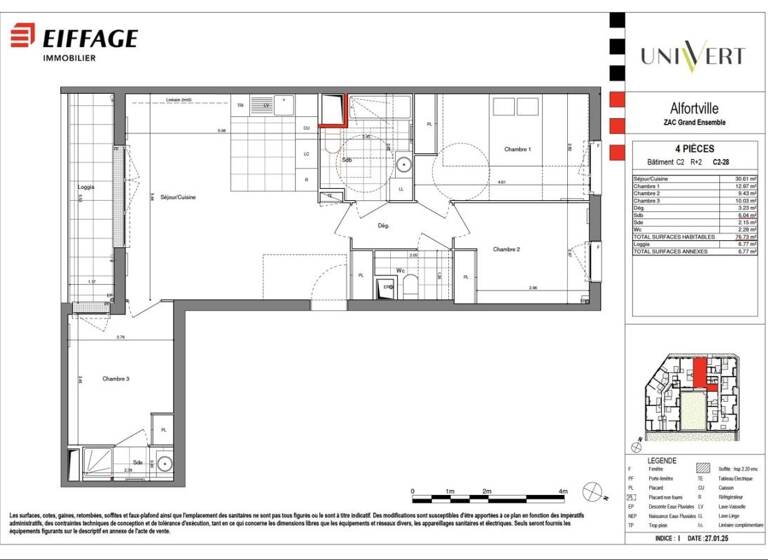 Appartement à louer 1 743 € 4 pièces 3 chambres 76,7 m² Étage 2/5 Carnot-Petit Pont-Alouettes Alfortville 94140