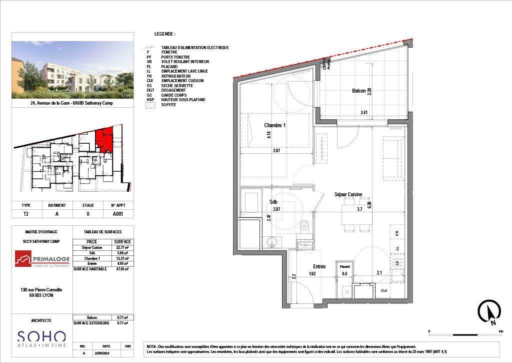 Appartement 2 pièces 47 m² · à Sathonay-Camp · 47 m² · 832 €/mois