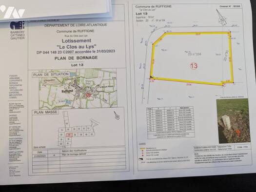 Terrain constructible viabilisé à vendre 23 900 € 761 m² de terrain Ruffigné 44660