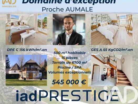 Demeure à vendre 545 000 € 15 pièces 6 chambres 518,2 m² 6 700 m² de terrain Aumale 76390