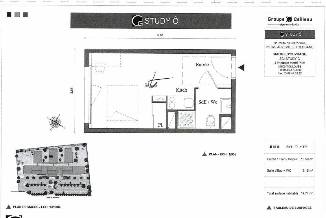 Appartement 1 pièce 20 m² · à Auzeville-Tolosane · 19,7 m² · 399 €
