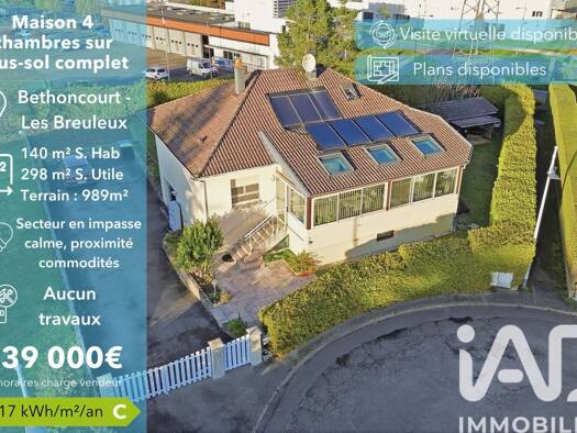 Maison à vendre 239 000 € 6 pièces 4 chambres 140 m² 989 m² de terrain Champvallon Sud Bethoncourt 25200