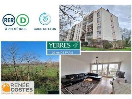 Appartement en viager 143 175 € 3 pièces 2 chambres 58 m² Étage 3/4 Rives de l'Yerres-Tournelles Yerres 91330