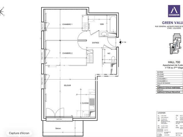 Appartement 3 pièces 65 m² · à Louviers · 64,8 m² · 743 €