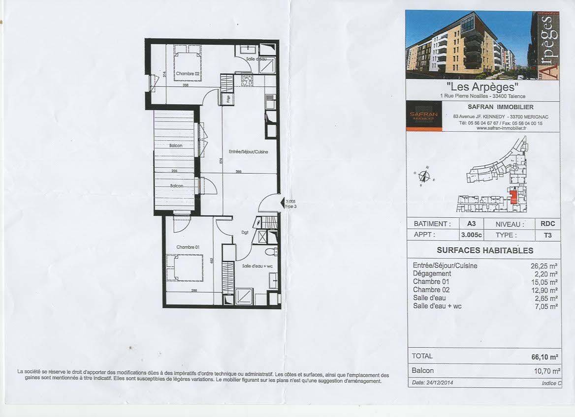 Appartement 3 pièces 66 m² · à Talence · 66 m² · 856 €/mois