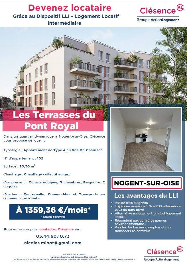 Appartement 4 pièces 91 m² · à Nogent-sur-Oise · 90,5 m² · 1 359 €