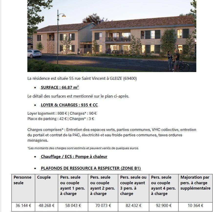 Appartement 3 pièces 67 m² · à Gleizé · 66,9 m² · 890 €