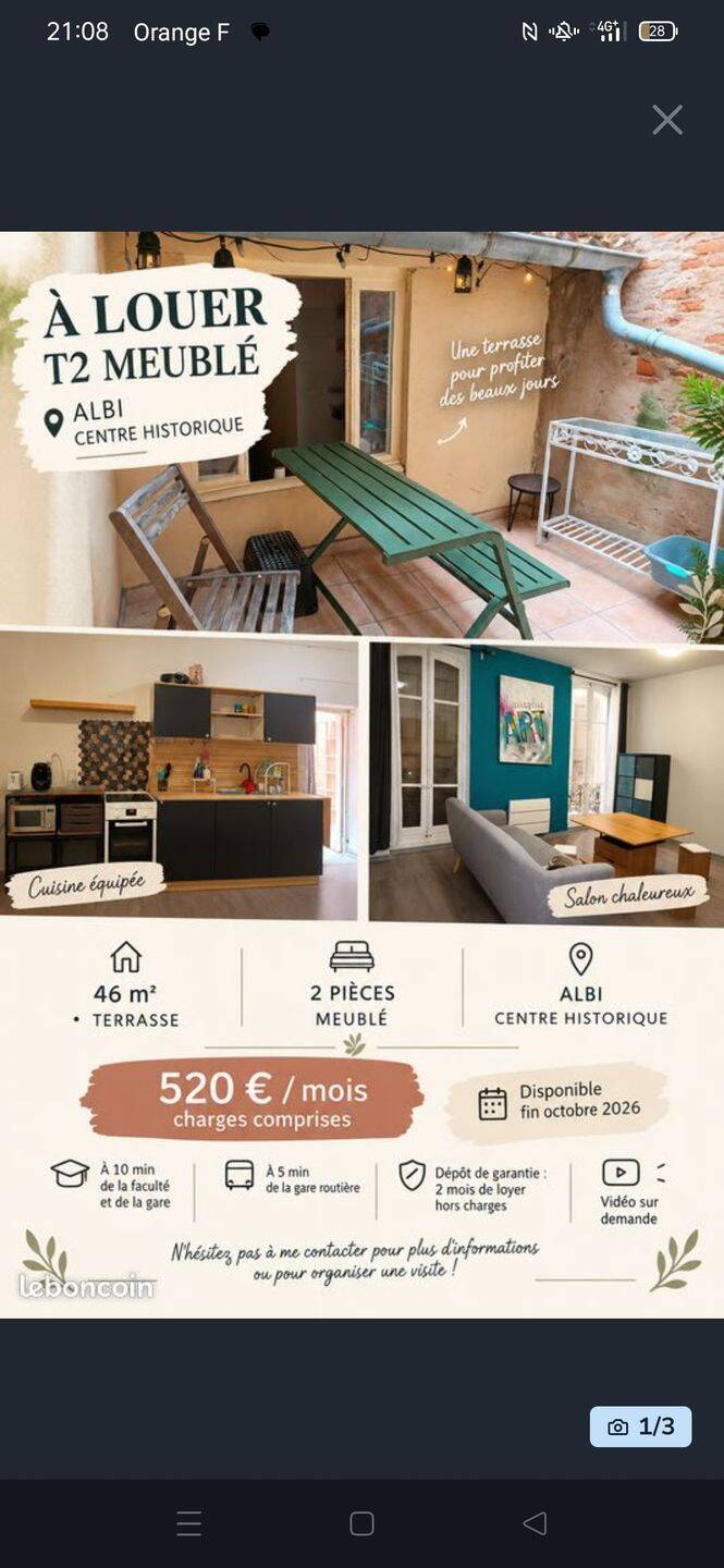 Appartement 1 pièce 46 m² · à Albi · 46 m² · 520 €/mois