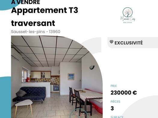 Appartement à vendre 230 000 € 3 pièces 1 chambre 45 m² Étage 1/1 Sausset-les-Pins 13960