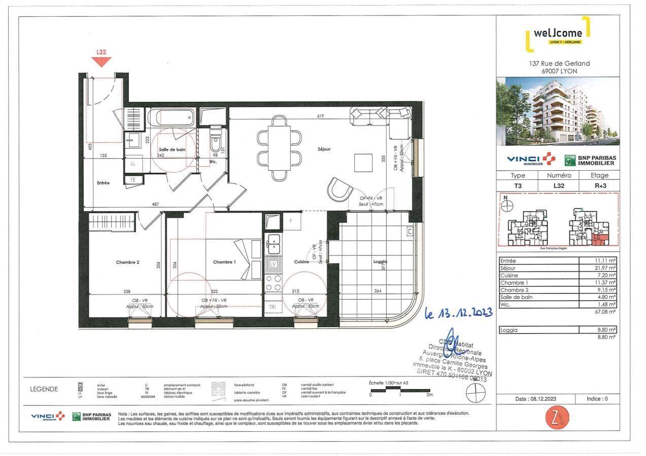 Appartement 3 pièces 67 m² · à Lyon 7ème Arrondissement · 67 m² · 1 117 €/mois