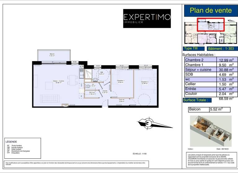 Appartement à vendre - neuf 243 000 € 3 pièces 2 chambres 68,6 m² Étage 3/3 Calais Nord-Esplanade Calais 62100