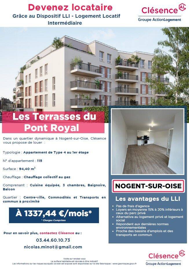 Appartement 4 pièces 94 m² · à Nogent-sur-Oise · 94,4 m² · 1 337 €