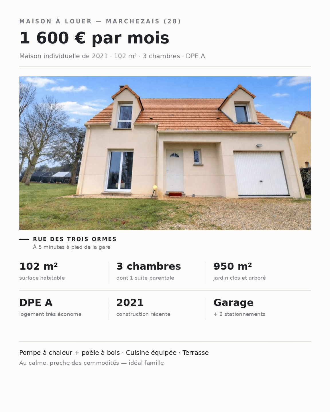 Maison 4 pièces 102 m² · à Marchezais · 102 m² · 1 600 €